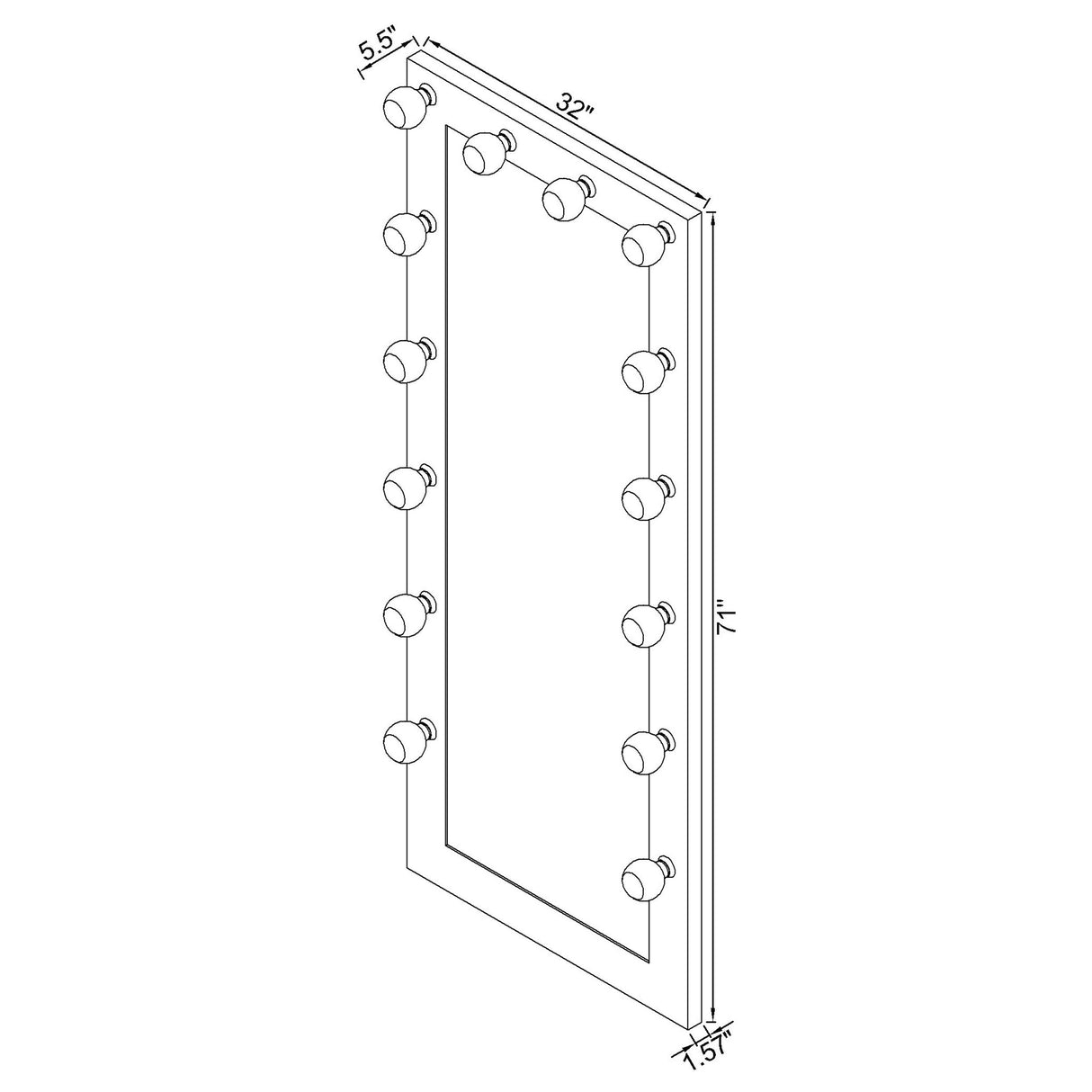 Zayan 32x71 Floor Mirror with LED Lighting, Black High Gloss