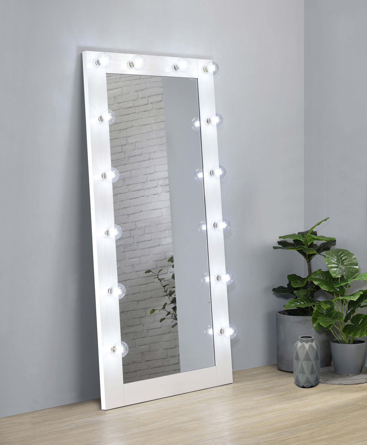 Zayan 32x71 Floor Mirror with LED Lighting, White Gloss