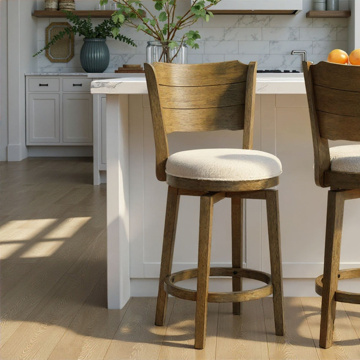 Winsley - Coastal Modern Swivel Wood Counter Height Kitchen Bar Stool