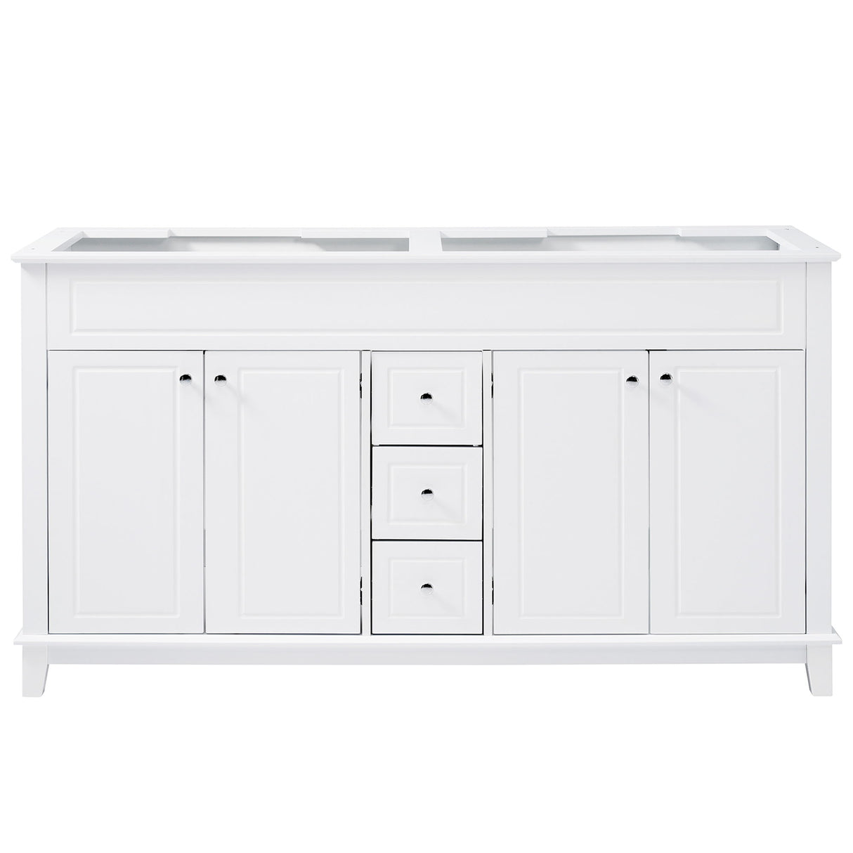 Bathroom Vanity Cabinet Only, 3 Drawers & 4 Doors & Double Layer Shelves - White