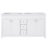 Bathroom Vanity Cabinet Only, 3 Drawers & 4 Doors & Double Layer Shelves - White
