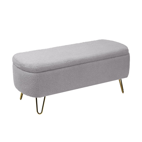 Storage Ottoman Bench For End Of Bed Legs, Modern Camel Faux Fur Entryway Bench Upholstered Padded With Storage For Living Room Bedroom