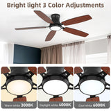 52" Flush Mount Ceiling Fan With Light, DC Motor, Remote Control, Dual Color