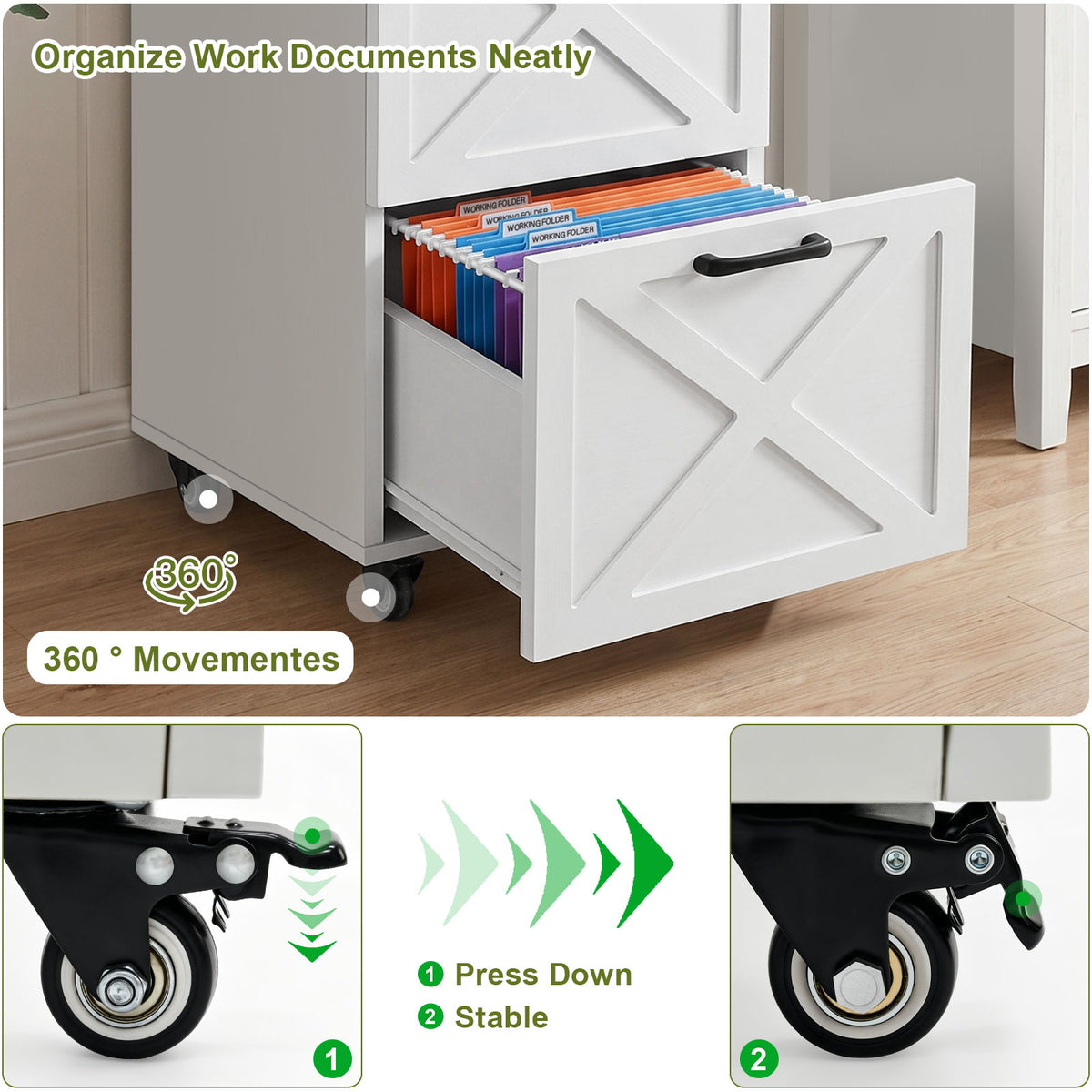3 Drawer File Cabinet With Wheels, Vertical Rolling Storage For Letter / A4, Printer Stand & Mobile Organizer For Home Office - White