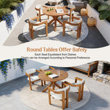 5-Piece Outdoor Acacia Wood Round Dining Set Beige Cushion