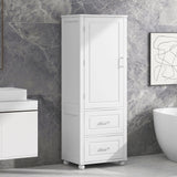 Tall Freestanding Bathroom Storage Cabinet With 2 Drawers And Adjustable Shelf
