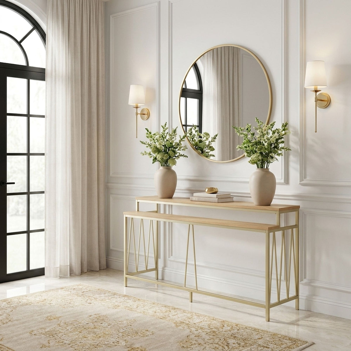 Santorini - 72" Rectangle Wood Console Table - Natural / Brando Brass