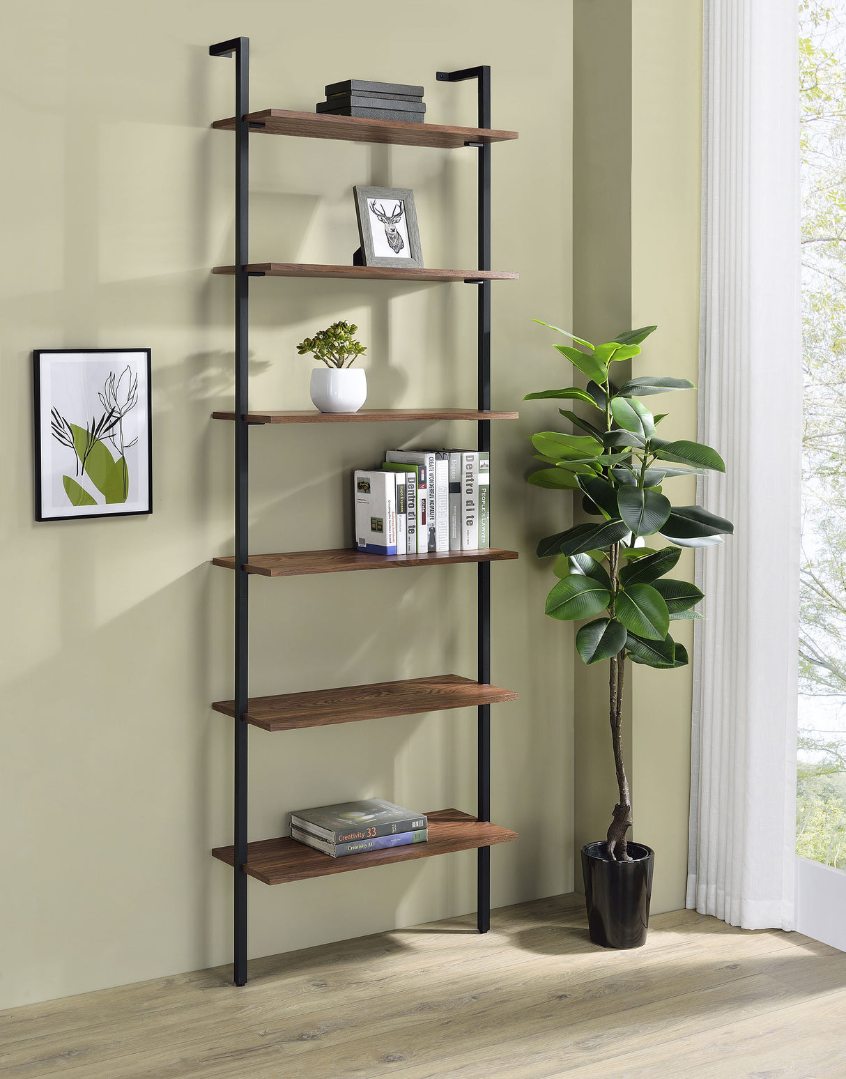 Owens 96" 6-Shelf Wall Bookshelf in Walnut
