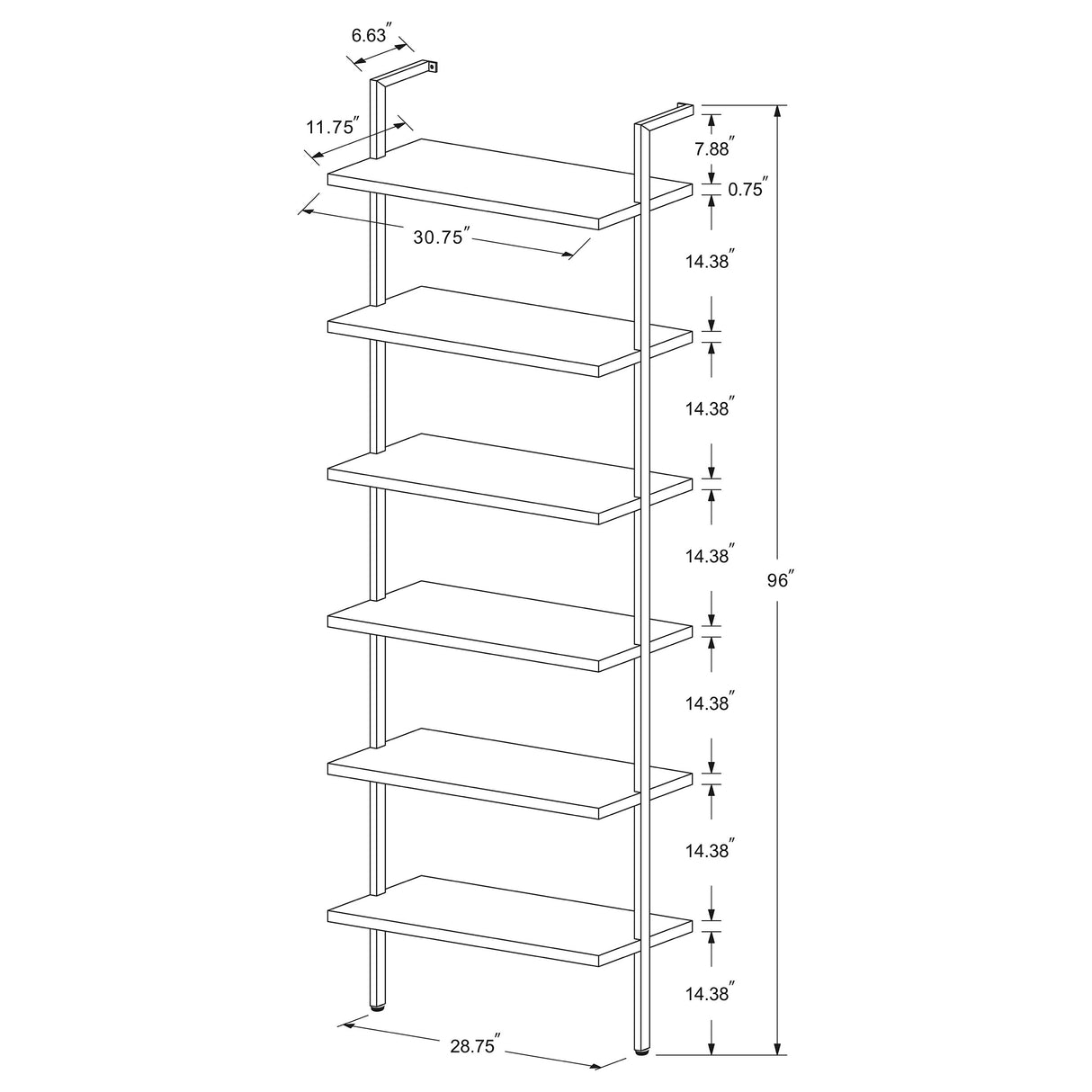Owens 96" 6-Shelf Wall Bookshelf in Walnut