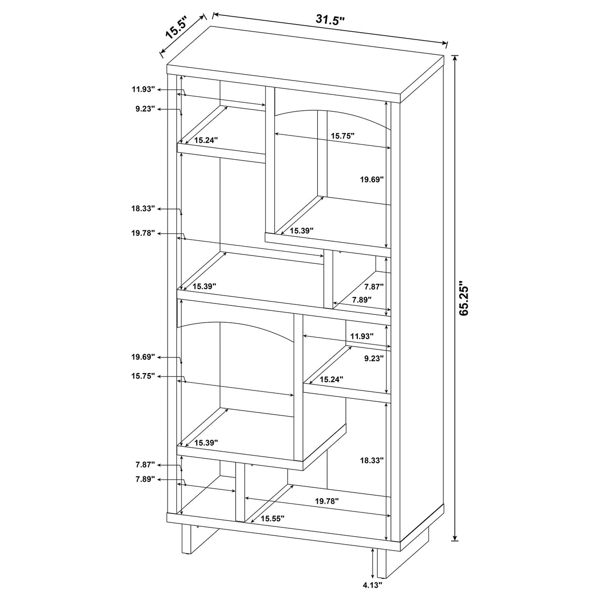 Dalton 65" 6-Shelf Bookcase in White and Distressed Pine