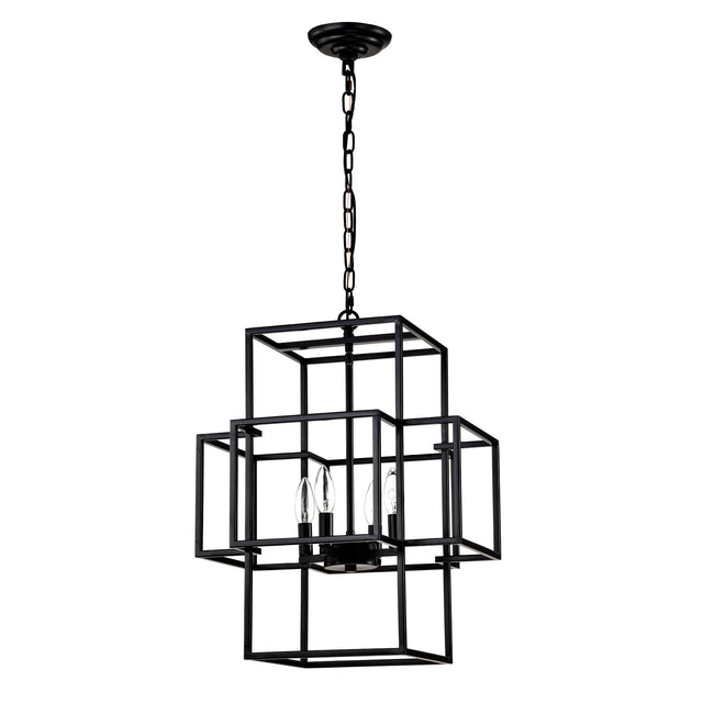4 Light Metal Lantern Tiered Pendant Hanging Light Fixtures, Industrial Farmhouse Adjustable Height Chandeliers For Dining Room Hallway Foyer Entryway (E12 Bulbs Not Included) - Pendant Lighting - Alpine Outlets