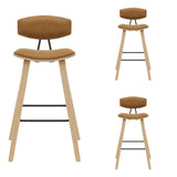 Fox - Bar Height Curved Back Wood Bar Stool With Faux Leather Seat