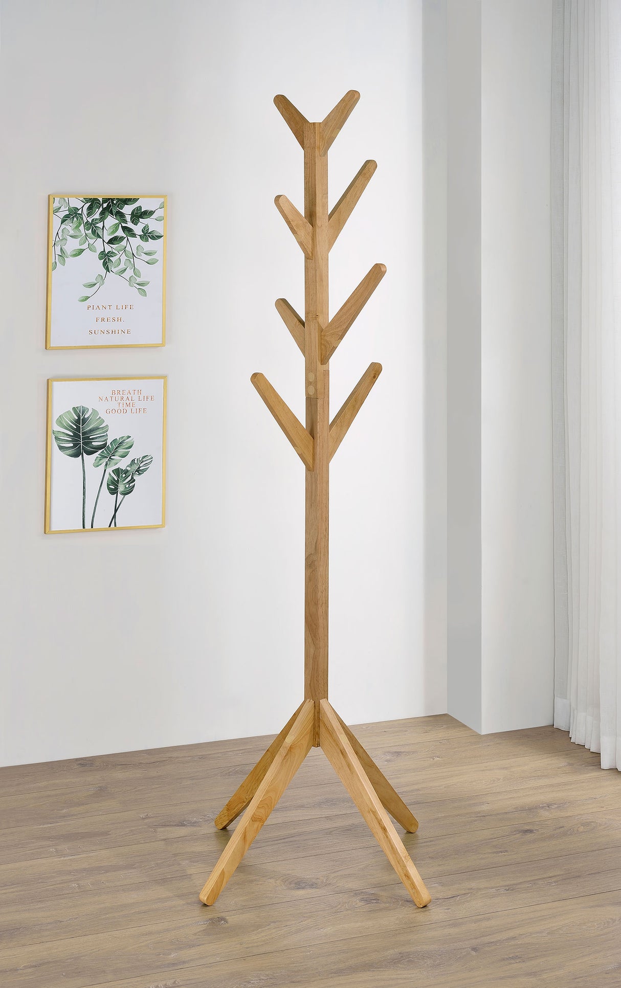 Margaret Natural Oak Solid Wood Coat Rack with 8 Hooks