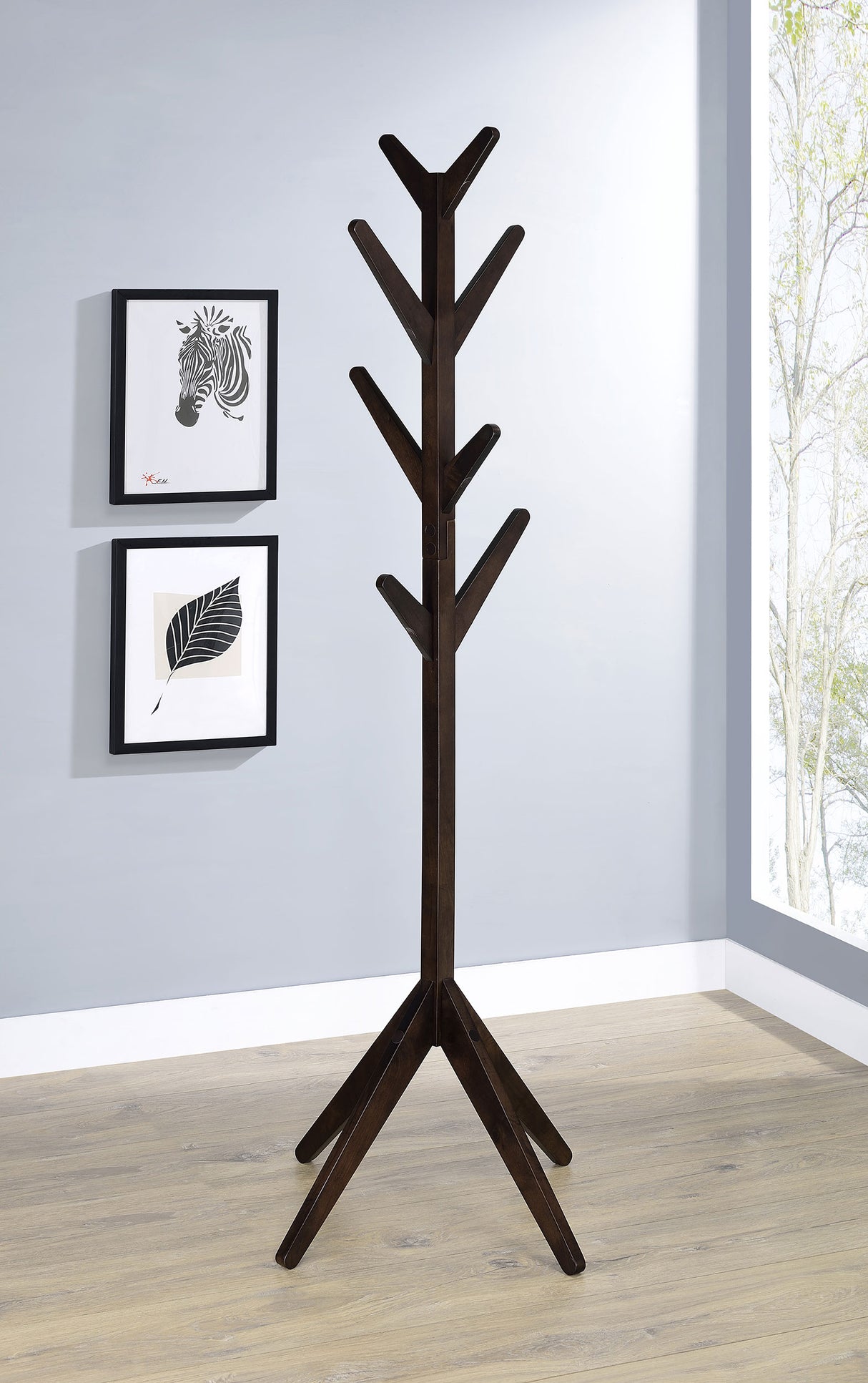 Margaret Cappuccino Solid Wood Coat Rack with 8 Hooks