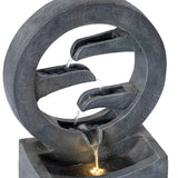 26.77"H Gray Circular Polyresin Outdoor Water Fountain with LED Light, Freestanding Modern Cascading Water Feature for Patio Garden Backyard Decor