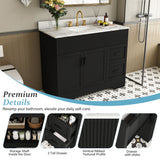 Bathroom Vanity Set, Fluted Cabinet, Soft Close Doors & Drawers, 3 Faucet Holes - Black