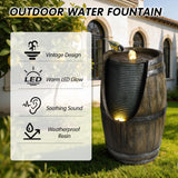 Rustic Barrel Water Fountain With LED Light