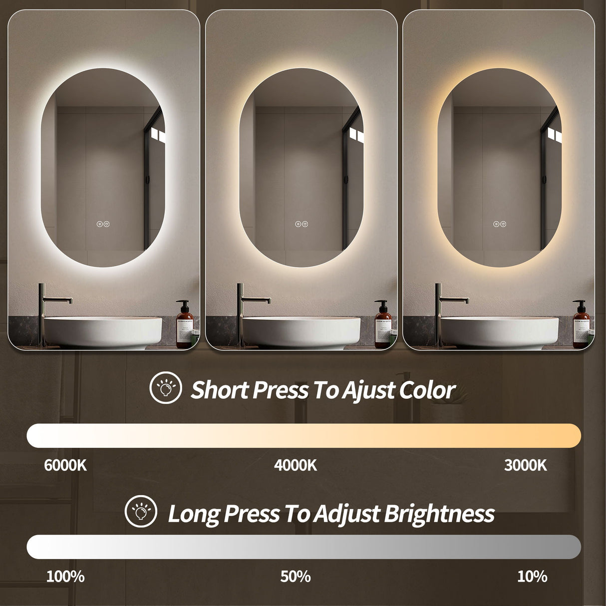 Smart Wall Mounted LED Touch Screen Mirror With Anti-Fog Function And Adjustable Lighting