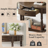 Half Moon Console Table With Drawer & Shelf For Living Room - Walnut