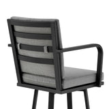 Don - 30" Outdoor Patio Swivel Bar Stool - Black Aluminum With Gray Cushions
