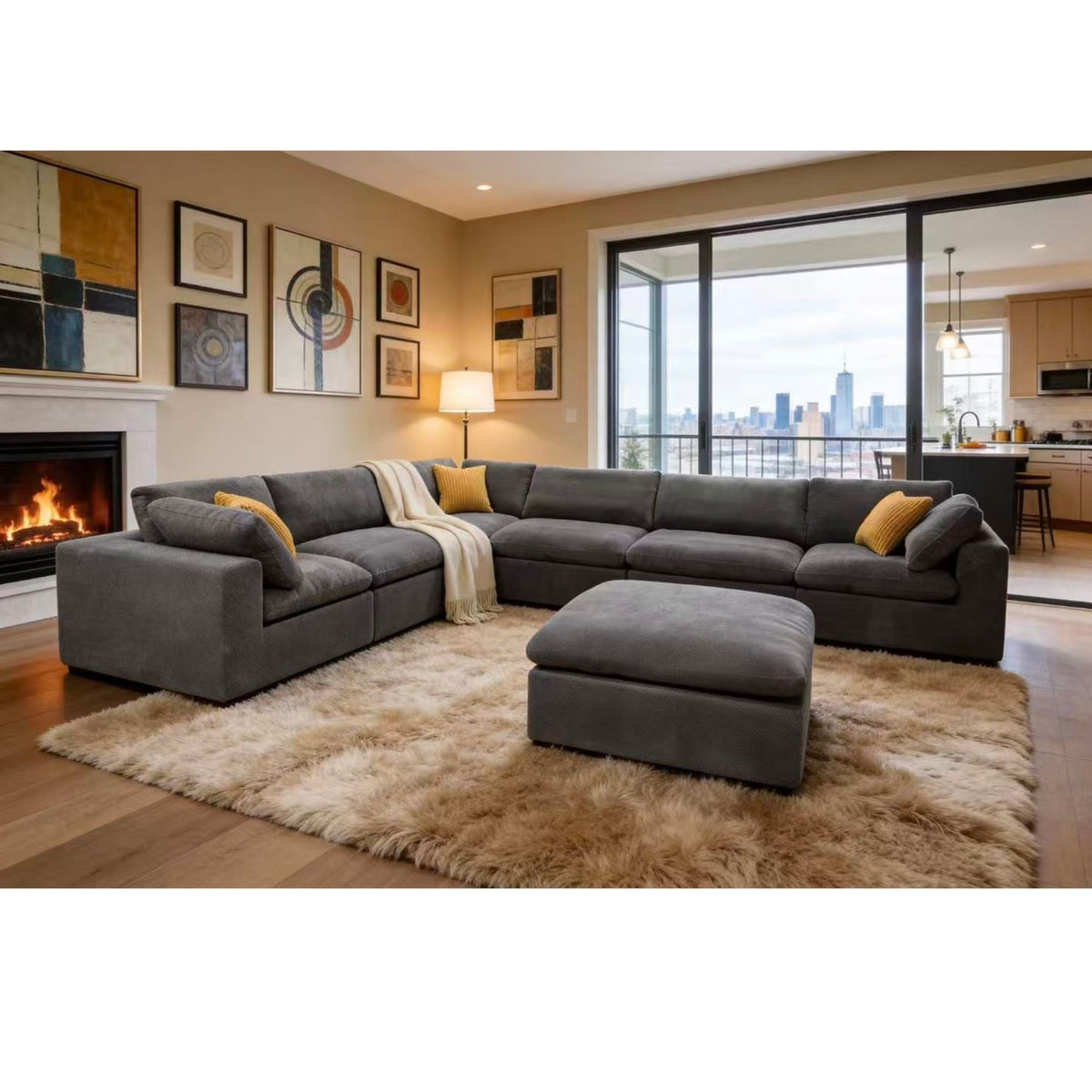 Custom Configuration Modular Sectional & Toss Pillows