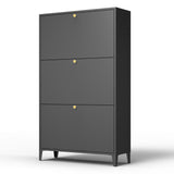 3 Drawer All Steel Shoe Cabinet, Freestanding Storage Organizer With Flip Door
