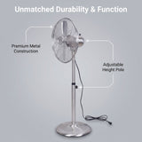 Stand Fan, 4 Blades, Rotary Knob Switch, Oscillation Function, Tilting Angle - Chrome
