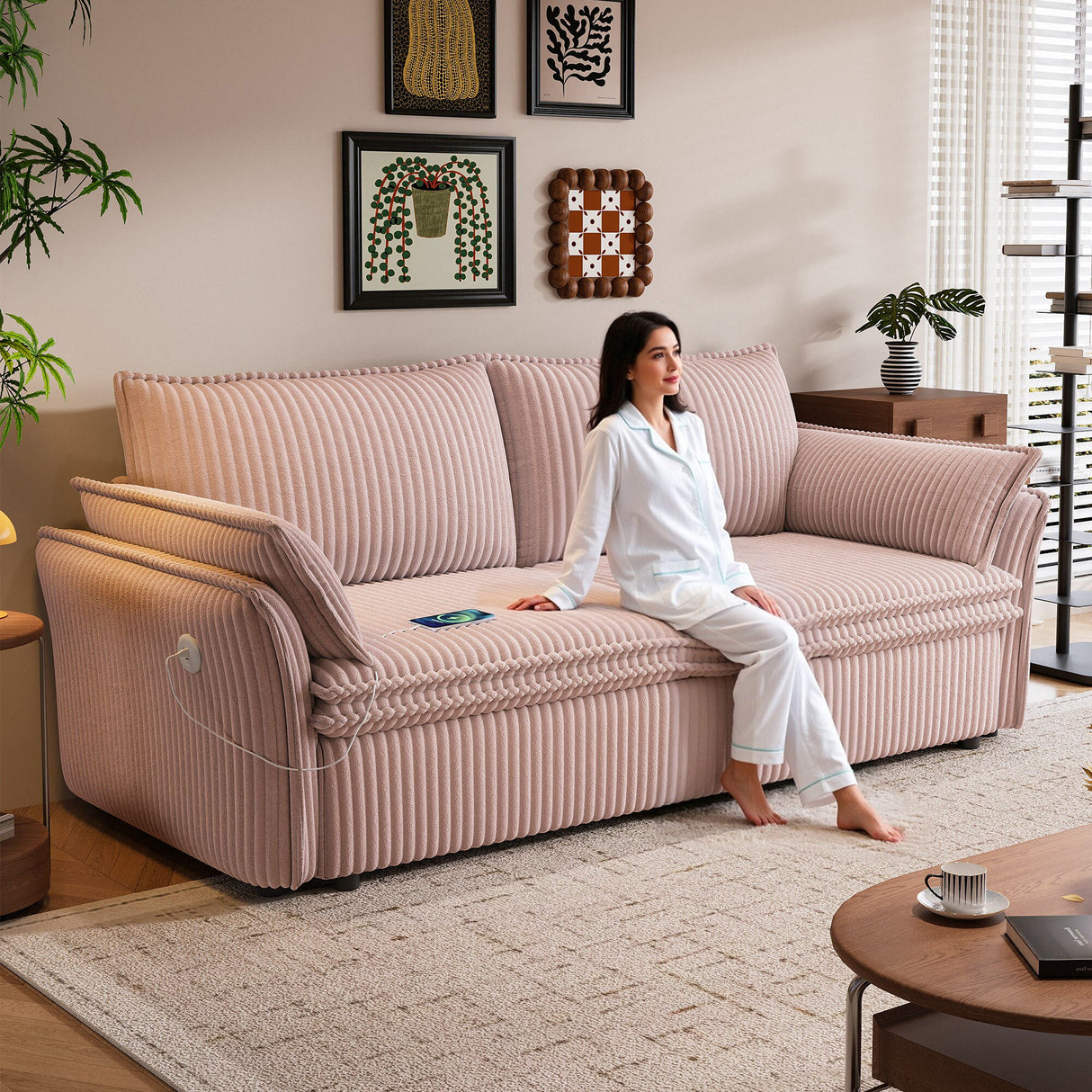 2 In 1 Convertible Sofa Bed, Multi Functional Living Room Furniture