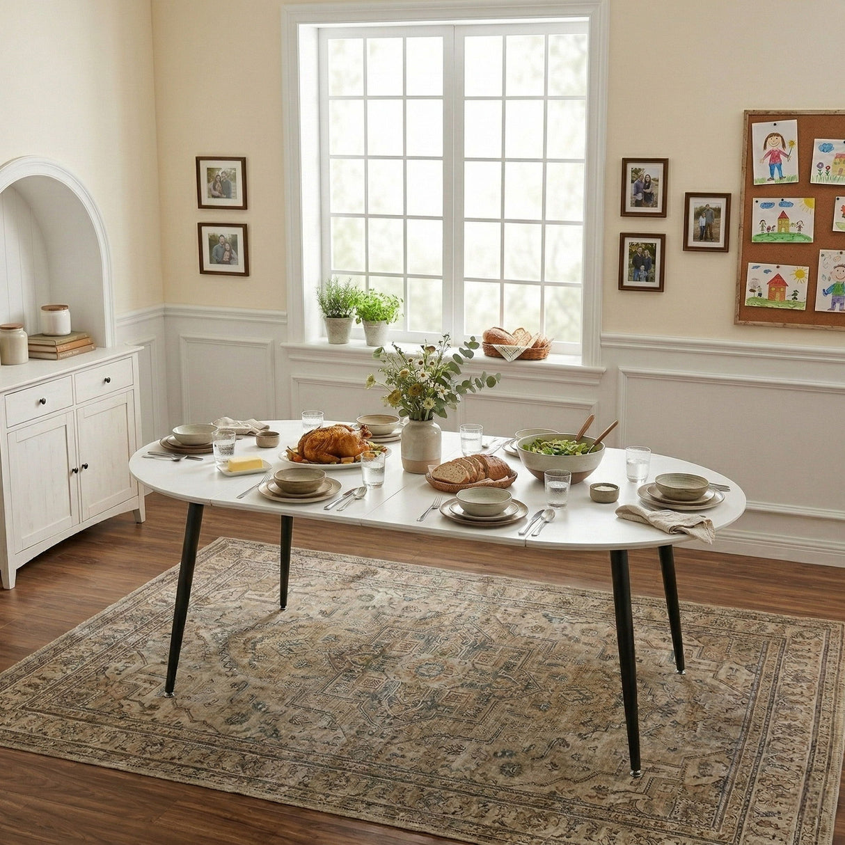 Pull Out Dining Table, Round Design - White