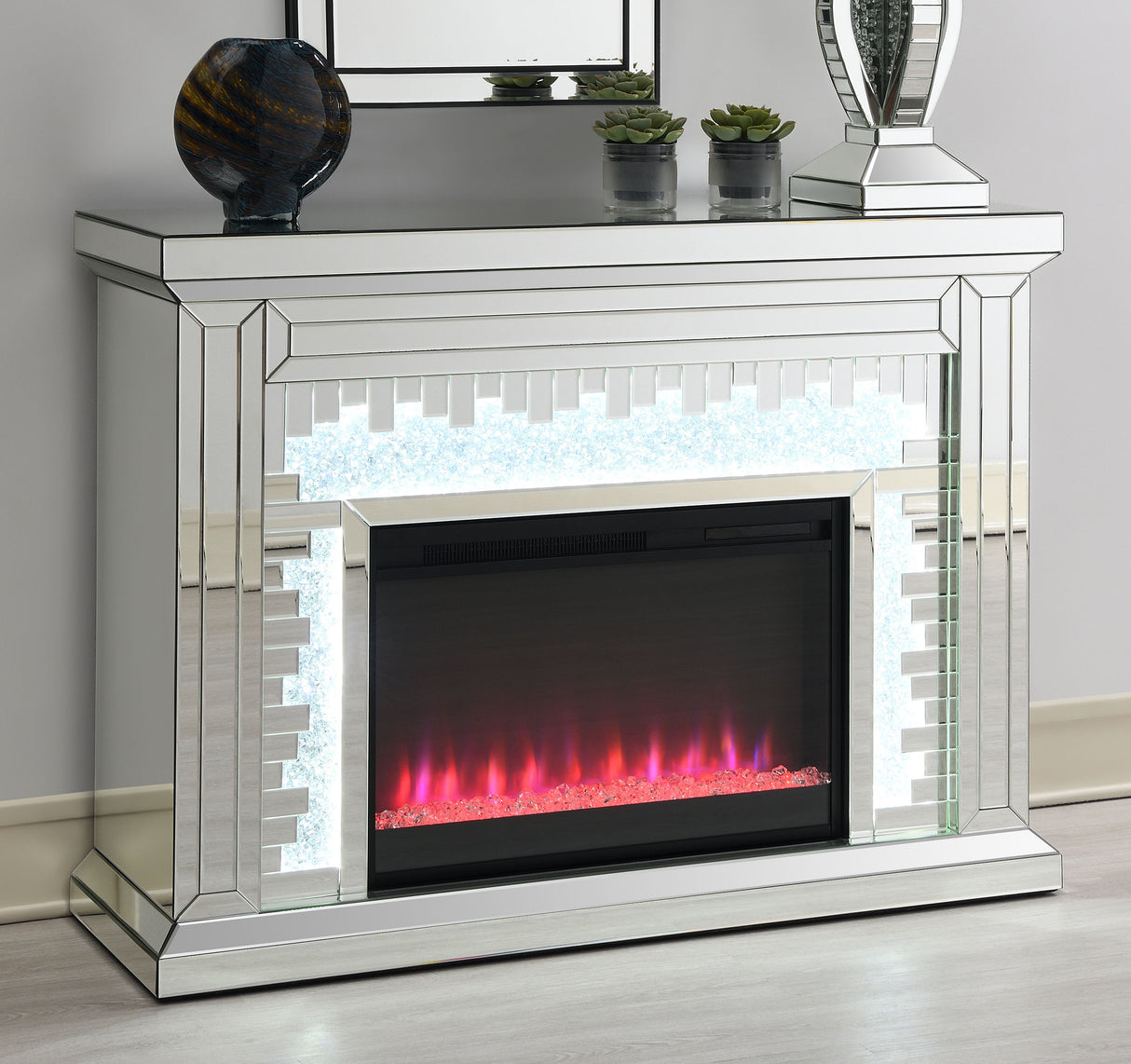 Gilmore Mirrored Freestanding Electric Fireplace, Silver