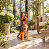 German Shepherd Dog Statue, Sitting Guard Sculpture - Black Brown