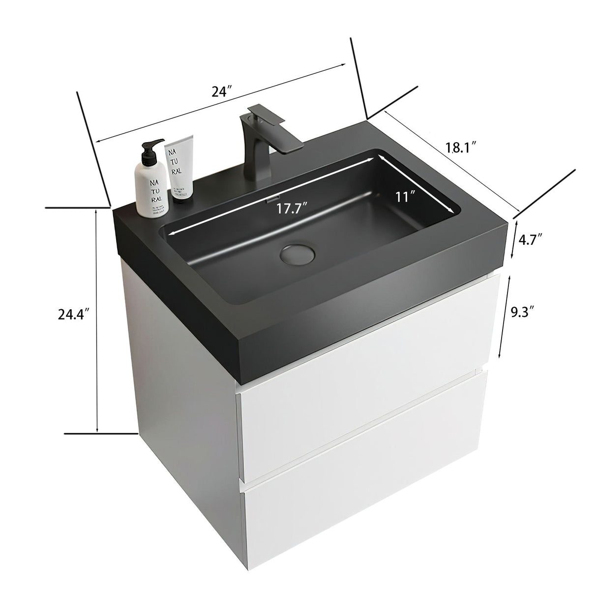 Alice - Bathroom Vanity With Large Storage, Sink Wall Mounted Floating Bathroom Vanity For Modern Bathroom, One-Piece Sink Basin Without Drain And Faucet