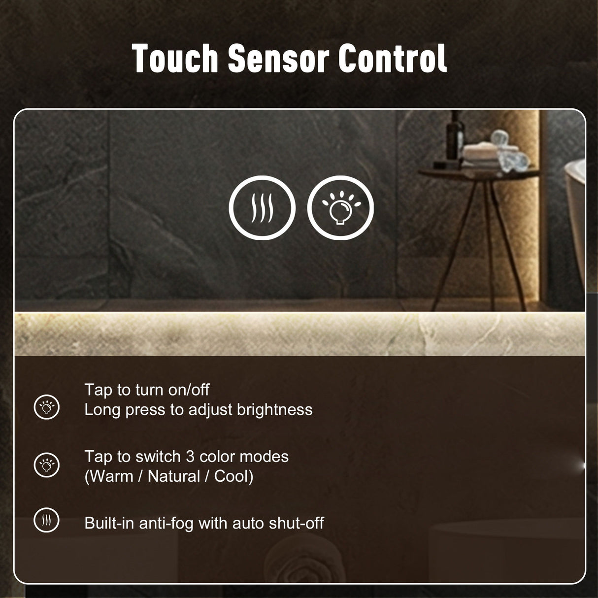 Smart Wall Mounted LED Touch Screen Mirror With Anti-Fog Function And Adjustable Lighting