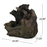 22.0" High DATONA FOUNTAIN Outdoor Weather Resistant Floor Fountain with Light, Light Brown + Black
