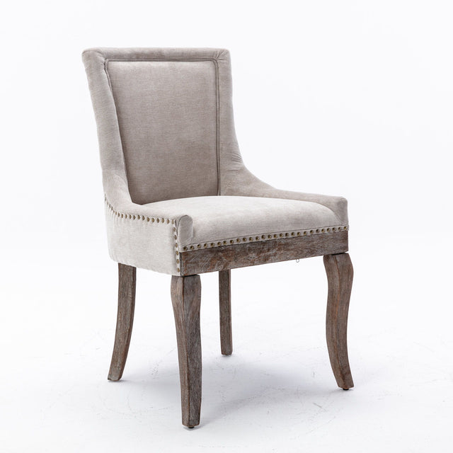 Ultra Side Dining Chair,Thickened Fabric Chairs With Neutrally Toned Solid Wood Legs, Bronze Nail Head (Set of 2) - Chair Sets - Alpine Outlets