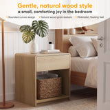 Bedside Table Set With Storage Drawers And Open Shelves, Compact With Rounded Corners (Set of 2) - Oak