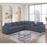 Modern Style L-Shape Sectional Set, USB Ports, Cup Holder