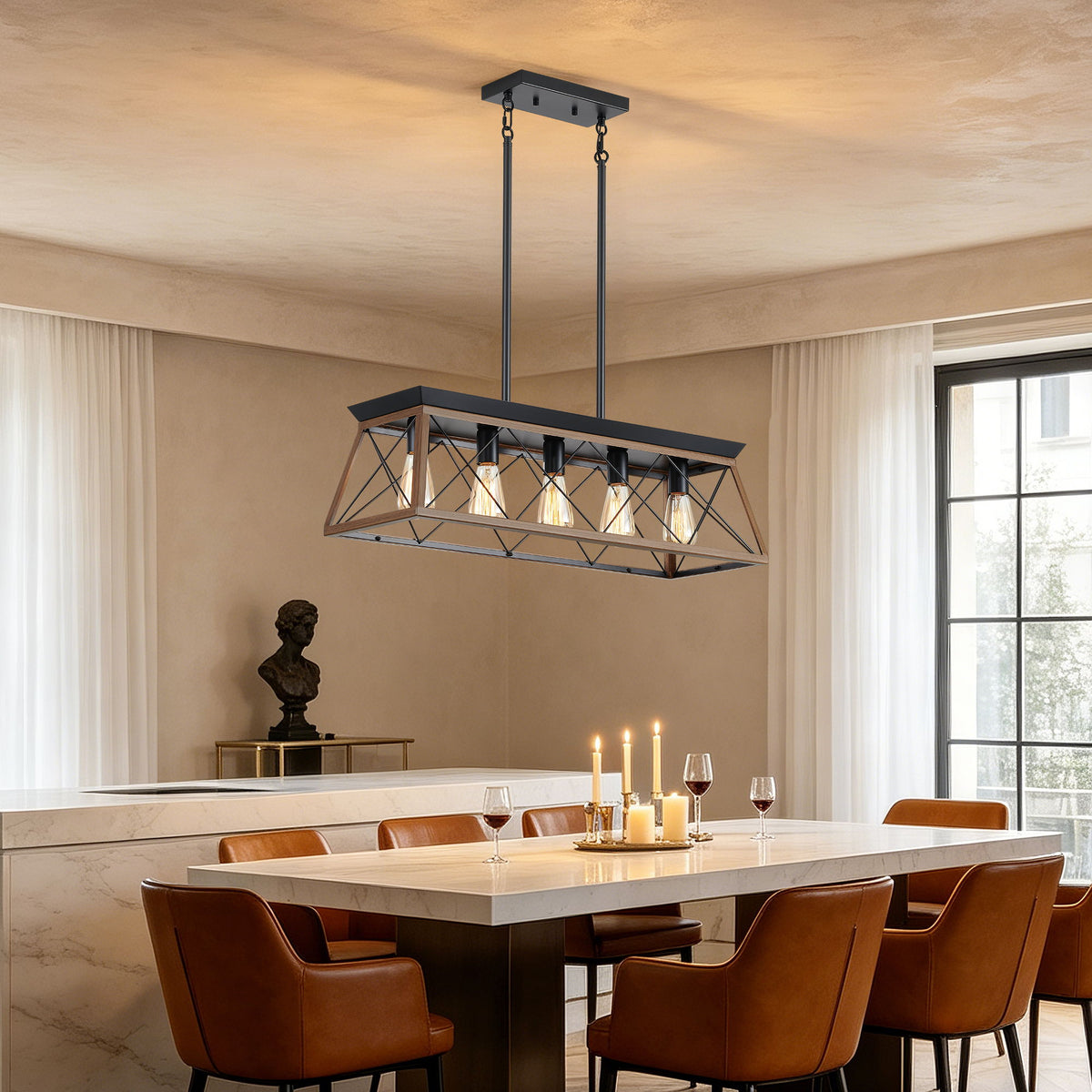 Chandelier Pendant Light For Dining Room Kitchen, 5 Light Fixture With Adjustable Height