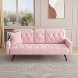 Sofa Bed With Nail Head Trim And Cup Holders - Pink