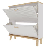 Narrow - Entryway Shoe Storage Cabinet With 2 Flip Drawers Legs - Natural / White