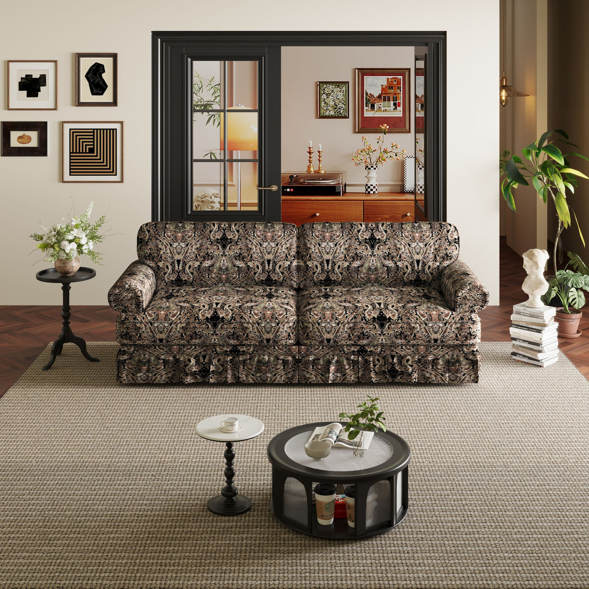 Luxuriously Comfortable Cloud Couch With Elegant Rolled Arms & Pleated Skirt Design
