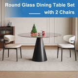 Round Dining Table - Black / Brown - Glass