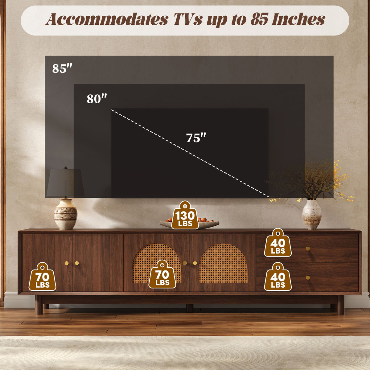 TV Stand With For 85" TVs - Walnut