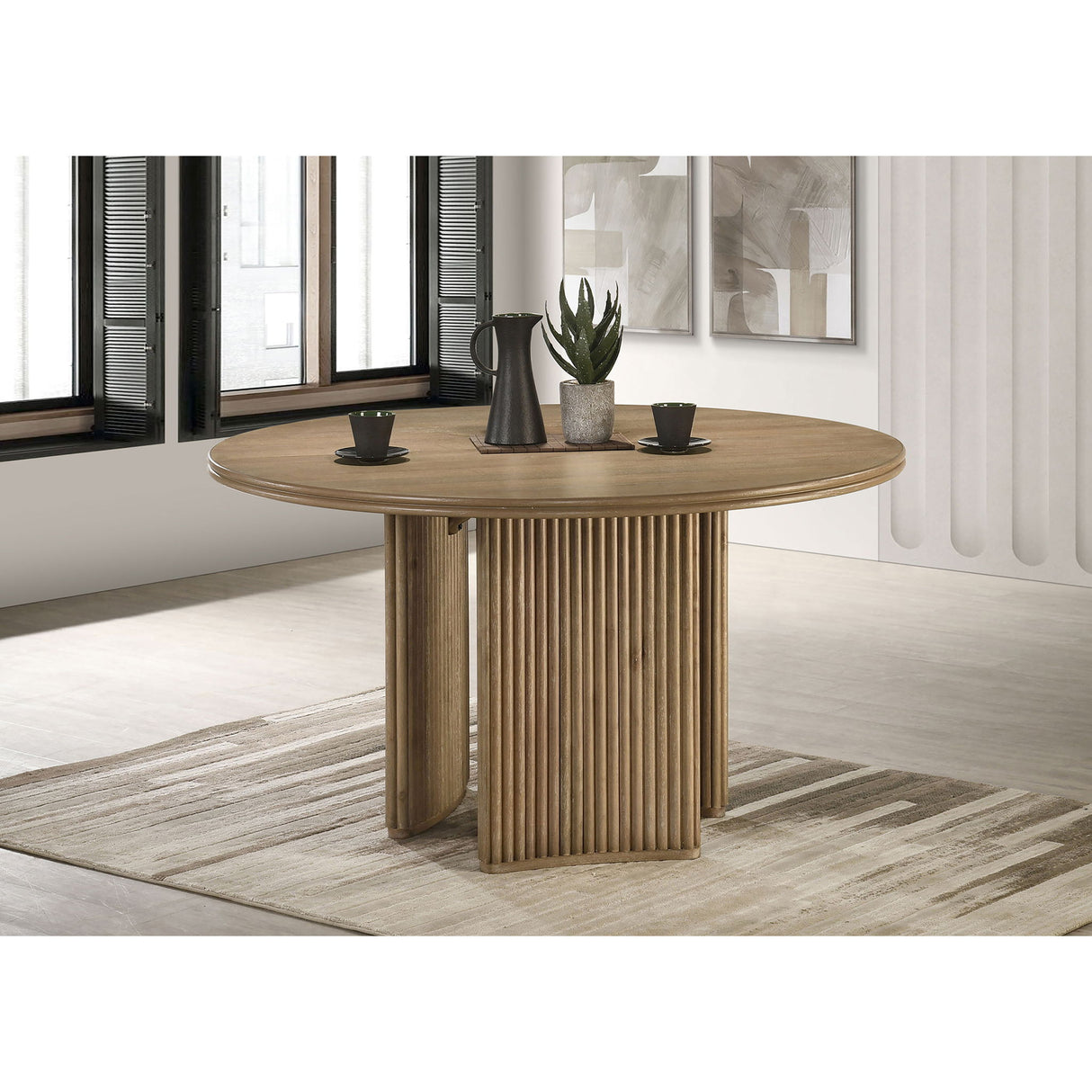 Dreydon - Round Dining Table With Textured Tripod Base - Light Brown