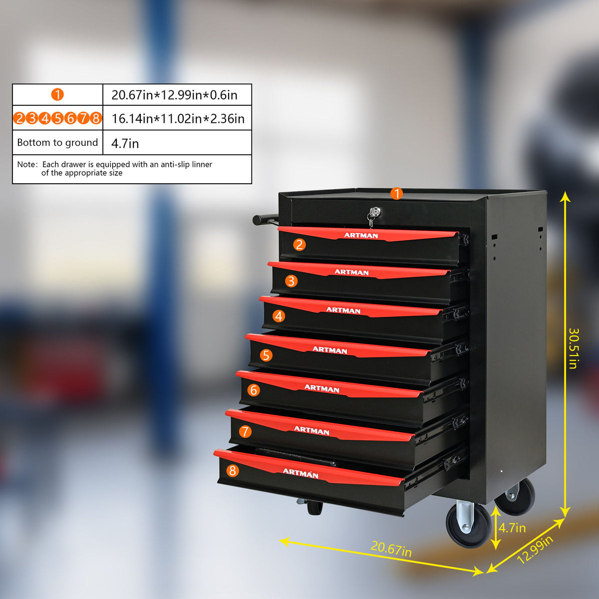 Rolling Metal Tool Chest With Drawers, Steel Storage Cabinet With Ball Bearing Slides