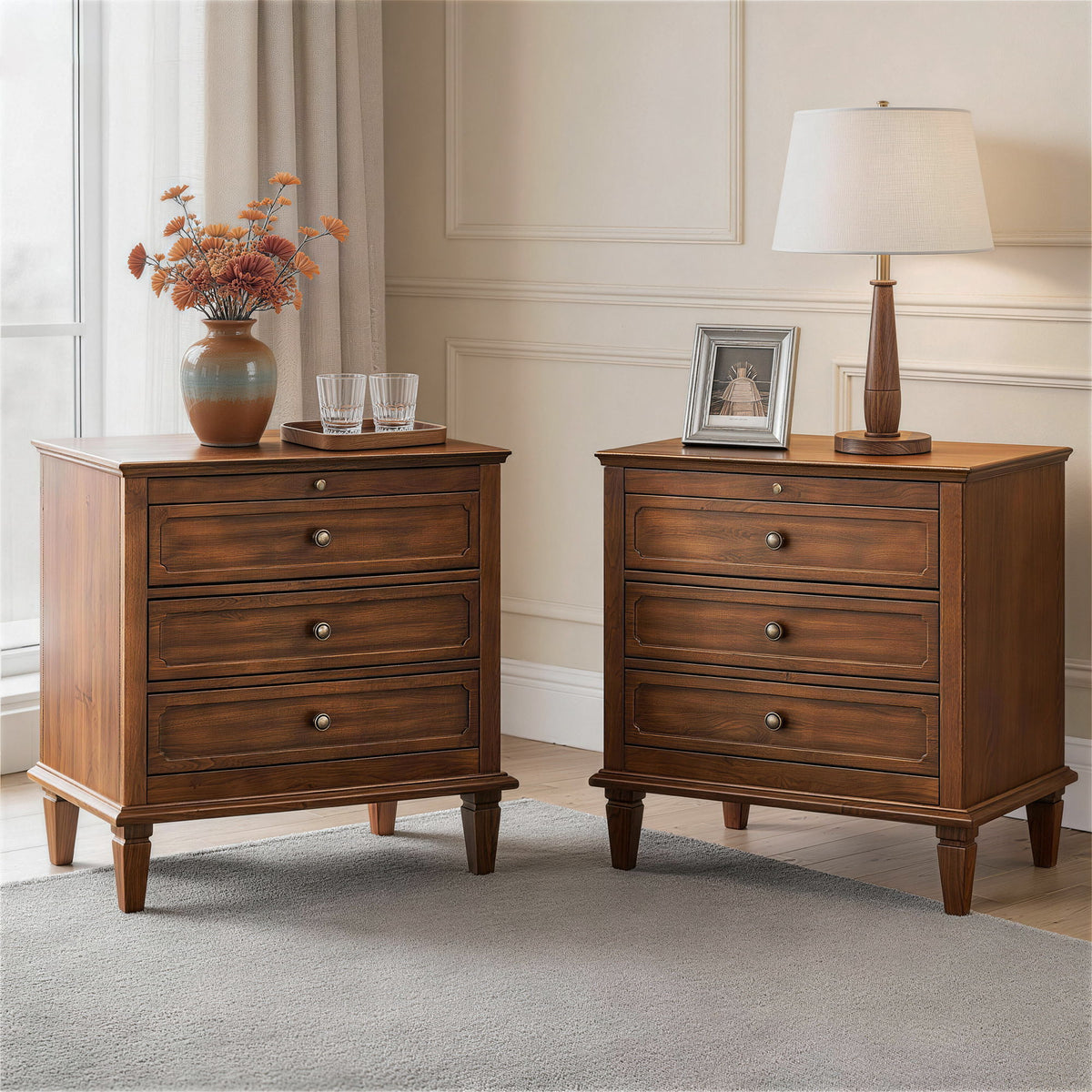 3 Drawer Nightstand With Charging Station, Bedside Table With USB & Type C Port And 2 AC Outlets