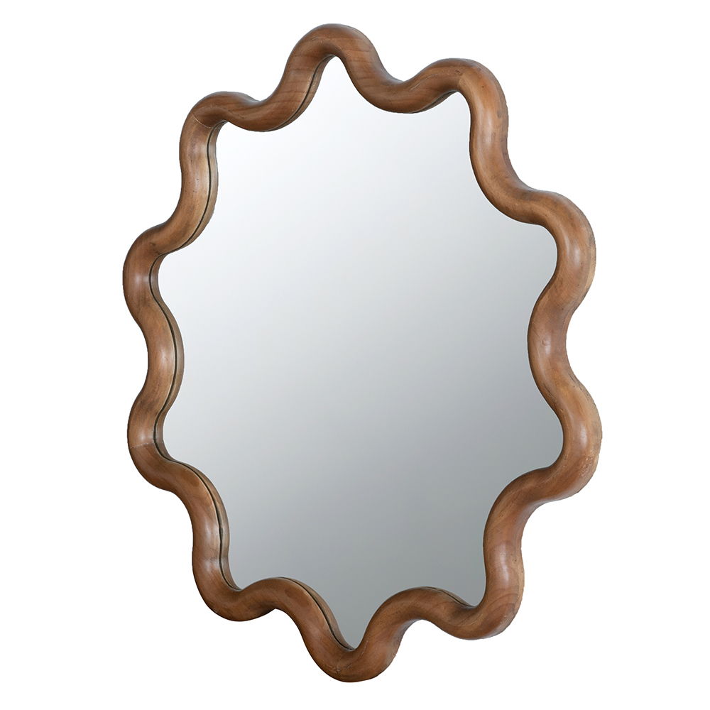 Wooden Accent Mirror With Unique Frame, Wall Mirror For Living Room Bedroom Entryway - Brown - Wall Mirrors - Alpine Outlets
