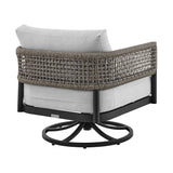 Felicia - Outdoor Patio Swivel Rocking Chair - Black Aluminum And Gray Rope With Cushions