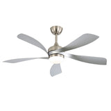52" Ceiling Fan With Light Featuring 5 Blades Dimmable LED And Memory Function - Nickel