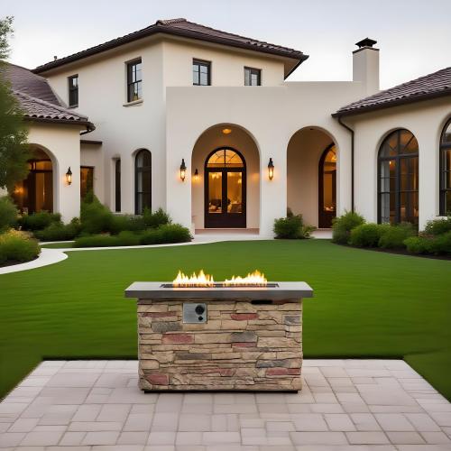 42-Inch Propane Gas Fire Pit Table 50,000 BTU Rectangular Concrete Fire Pit – Beige Multi